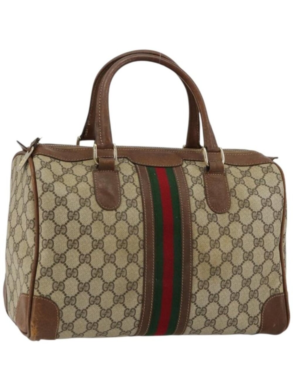 GUCCI GG Supreme Web Sherry Line Boston Bag PVC Beige Gold